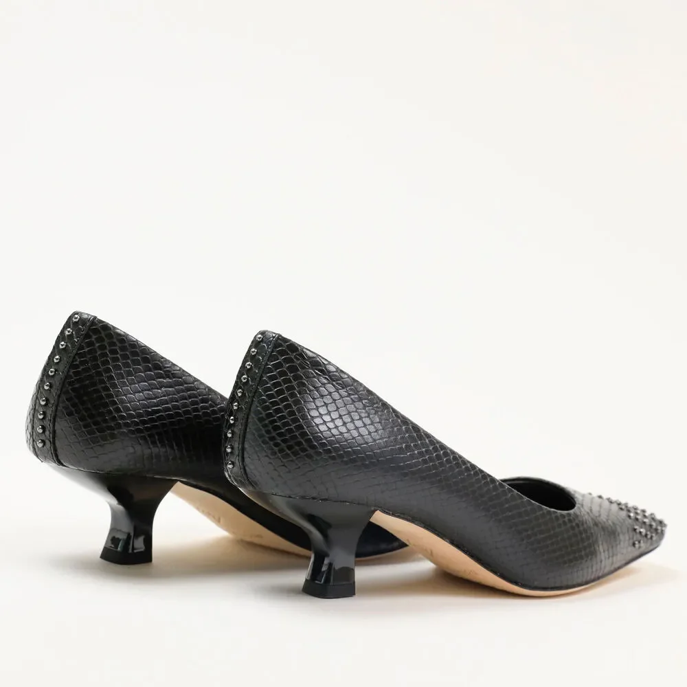 Donald Pliner Women Studded Snake Embossed Kitten Heel Pumps Black Size 6